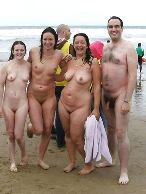 Nudist people with age difference posing together - Old Young Nudists